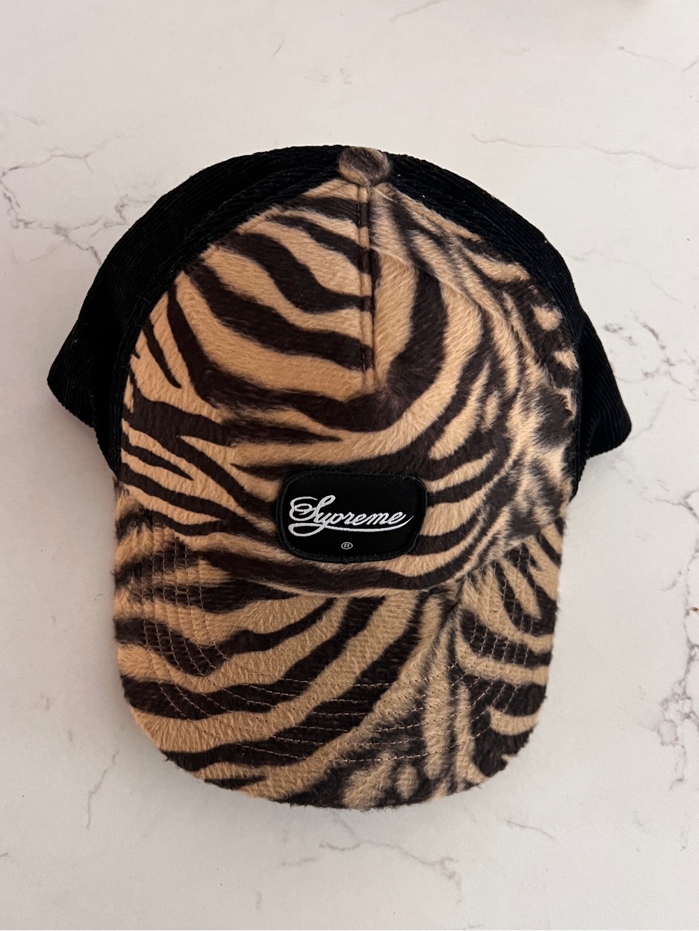 Supreme FW24 Brown Black Zebra Faux Fur Velour SnapBack Hat